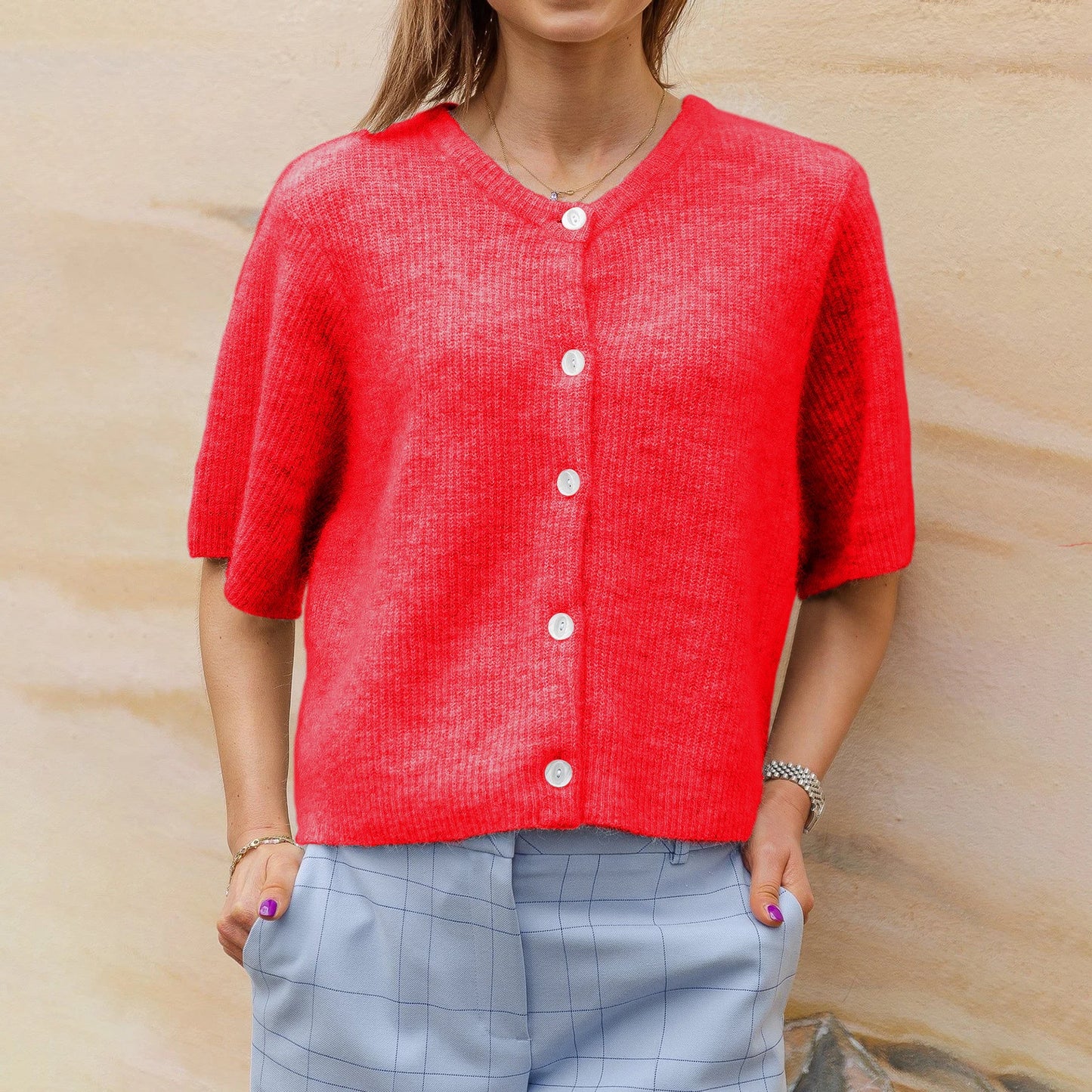 hirigin Women Knitted Crop Cardigan Shirt Short Sleeve Button Down Ribbed Knit Crop Top Y2k Girls Outwear Top Tee Shirt