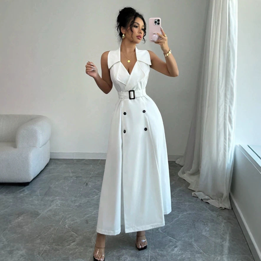 Women's Double-breasted Sleeveless Casual Dress