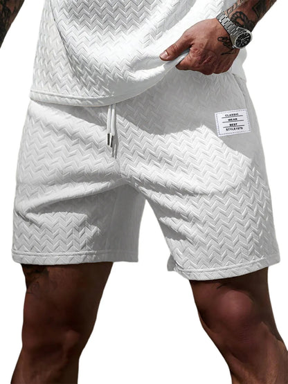 Loose-fitting Solid-color Jacquard Drawstring Casual Shorts Beach Pants