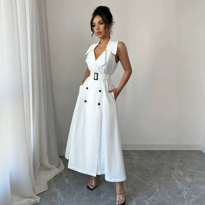 Women's Double-breasted Sleeveless Casual Dress