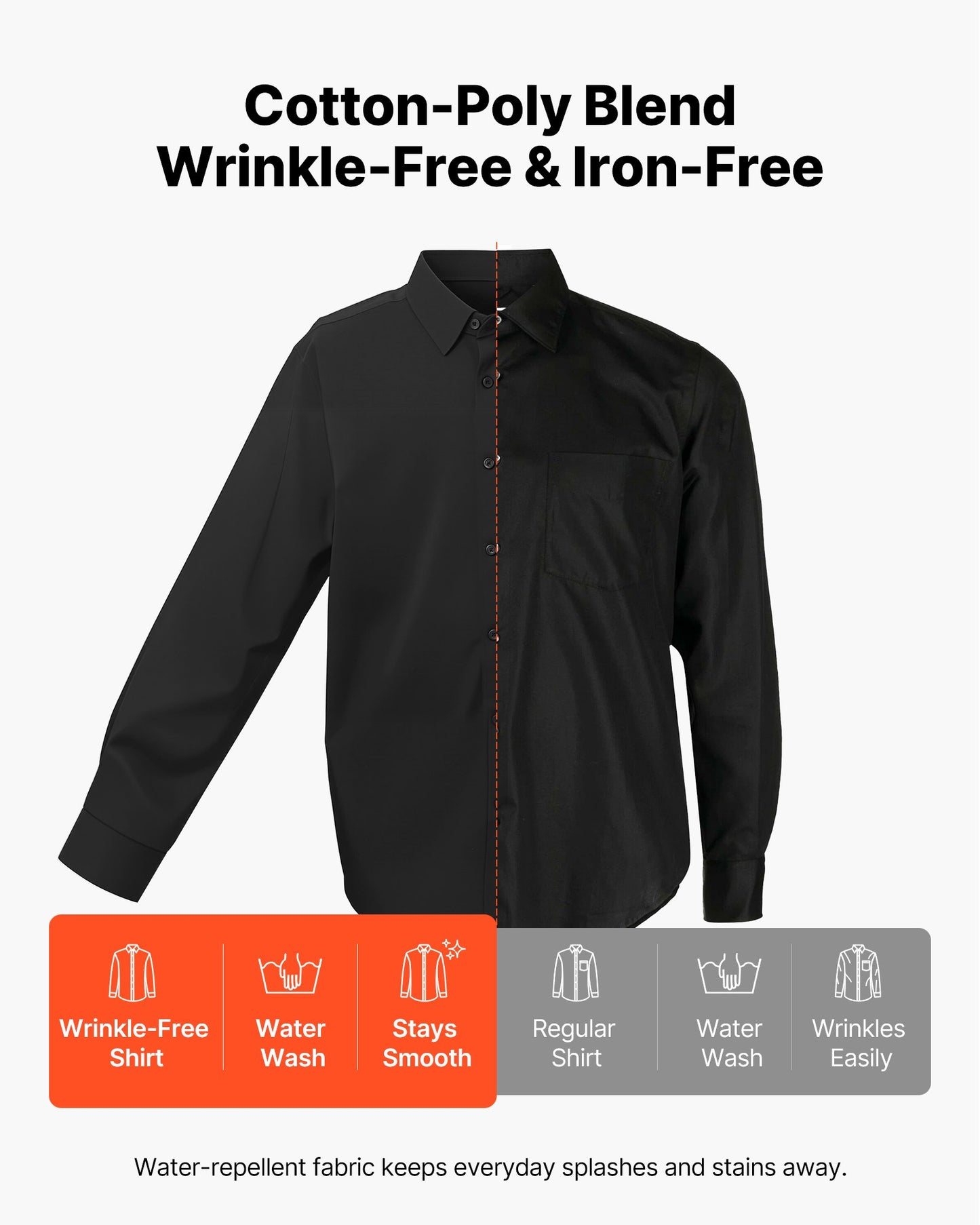 Men's Button Up Shirt, Mens Long Sleeve Wrinkle-free Button Down Dress Shirts, Slim Fit Soft Stretch Fabric For Business Casual Or Formal, Work, Wedding, Dinner, Black, XL Size