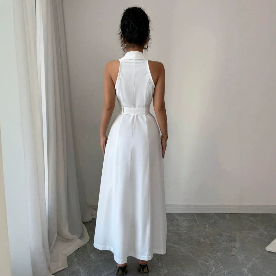 Women's Double-breasted Sleeveless Casual Dress