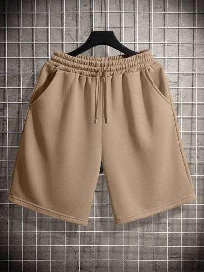 Manfinity Dauomo Men Spring/Summer Casual Solid Color Drawstring Waist Shorts