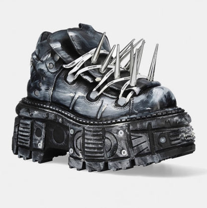 Heavy-metal Dark Rock Biker Distressed Studded Chunky-soled Shoes