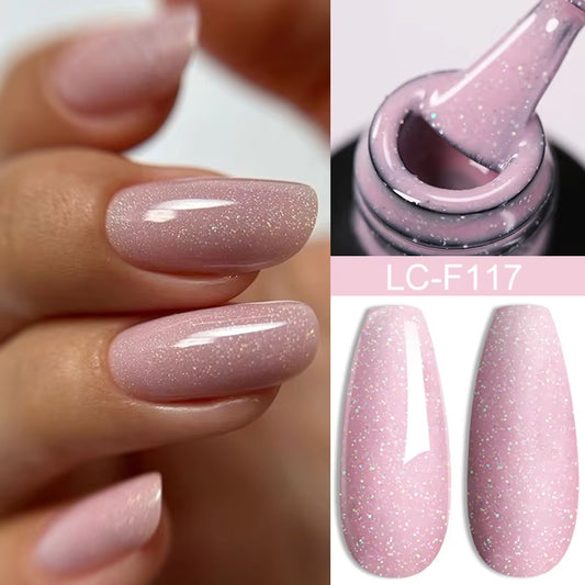 7ML Pink Glitter Nail Gel Polish Nude Natural Long Lasting Manicure Soak off UV LED Nail Art Base Top Coat Gel Varnish
