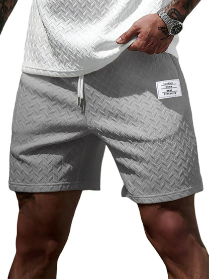 Loose-fitting Solid-color Jacquard Drawstring Casual Shorts Beach Pants