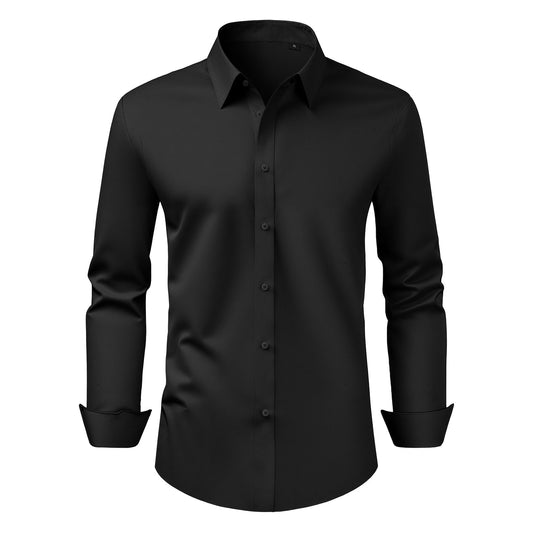 Men's Button Up Shirt, Mens Long Sleeve Wrinkle-free Button Down Dress Shirts, Slim Fit Soft Stretch Fabric For Business Casual Or Formal, Work, Wedding, Dinner, Black, XL Size