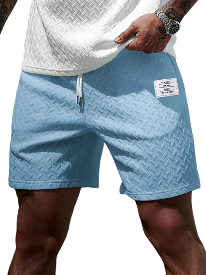 Loose-fitting Solid-color Jacquard Drawstring Casual Shorts Beach Pants