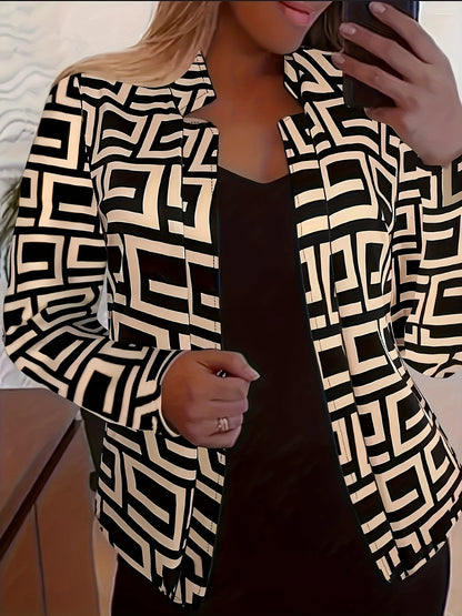 Women's Fashionable and Elegant Open-Front, Buttonless Printed Jacket with a Stylish and Exquisite Design. Women's Outerwear