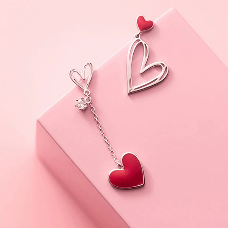 New Stylish Crystal Bow Knot Dangle Earrings For Women Lucky Red Color Heart Zircon Earring Girls Christmas New Year Jewelry