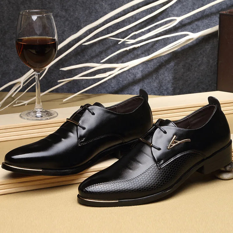 Mens Dress Shoes Fashion Pointed Toe Lace Up Men's Business Casual Shoes Brown Black Leather Oxfords Shoes Big Size 38-48