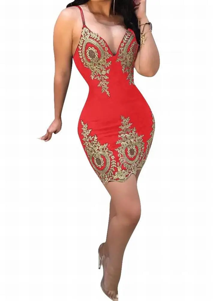 Gold and Black Flower Straps Party Dress