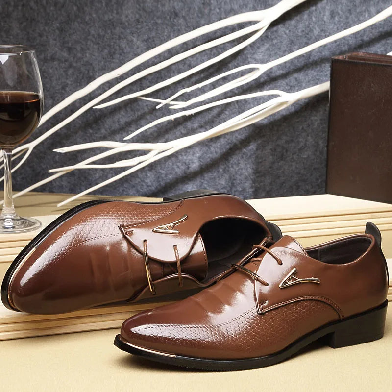 Mens Dress Shoes Fashion Pointed Toe Lace Up Men's Business Casual Shoes Brown Black Leather Oxfords Shoes Big Size 38-48
