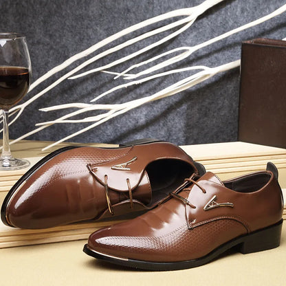 Mens Dress Shoes Fashion Pointed Toe Lace Up Men's Business Casual Shoes Brown Black Leather Oxfords Shoes Big Size 38-48