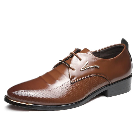 Mens Dress Shoes Fashion Pointed Toe Lace Up Men's Business Casual Shoes Brown Black Leather Oxfords Shoes Big Size 38-48