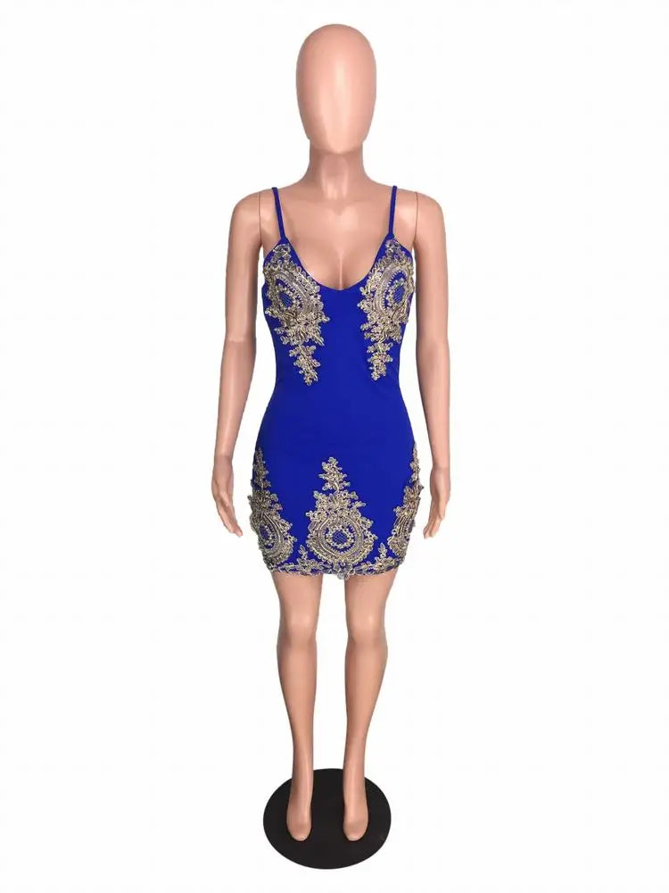 Gold and Black Flower Straps Party Dress