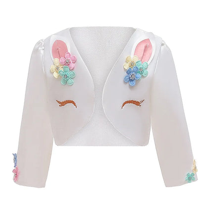 Girl's Long Unicorn Rainbow Wedding Party Dress Girl's Birthday Party Unicorn Character Dance Performance Dress Three Piece Set