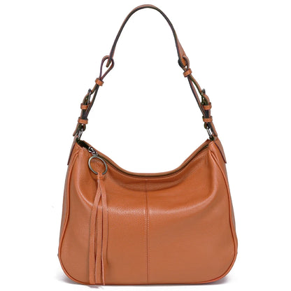 Zency Genuine Leather Hobo Bag Women Simple Classic Casual Handbag Shoulder Tote Soft Crossbody Large Pockets Tassel Bags