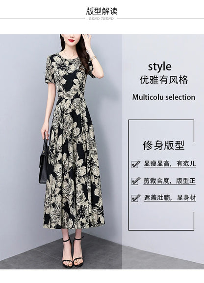2024 Summer Floral Casual Long Sundress Women Elegant Bodycon Party Chic Prom Night Dresses Fashion Vintage Black Luxury Clothes