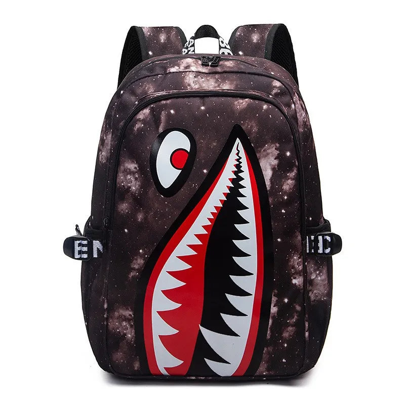 Black White School Satchel Unisex Casual Daypack Lightweight Women Back Bag Designer Shark School Bag Teenage Girls Boys College
