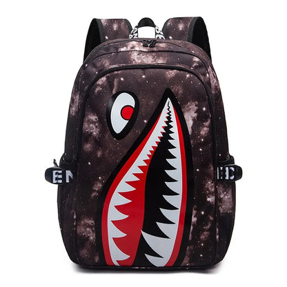 Black White School Satchel Unisex Casual Daypack Lightweight Women Back Bag Designer Shark School Bag Teenage Girls Boys College