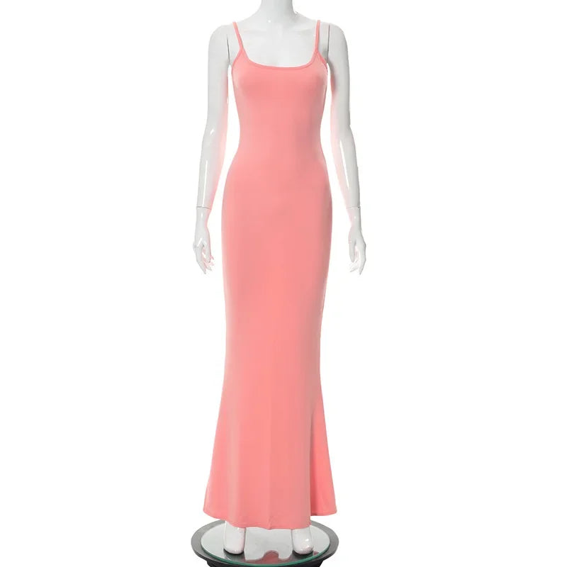Y2K Sexy Maxi Dress for Women 2025 Autumn Backless Slim Party Dress Pullover Concise платье Female Long Bodycon Brown Vestidos