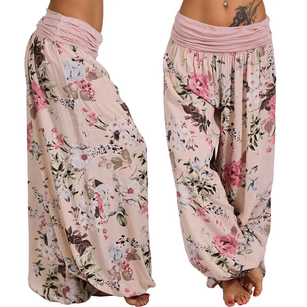 European and American digital printed long wide leg pants casual pants Harlan pants, comfortable and casual