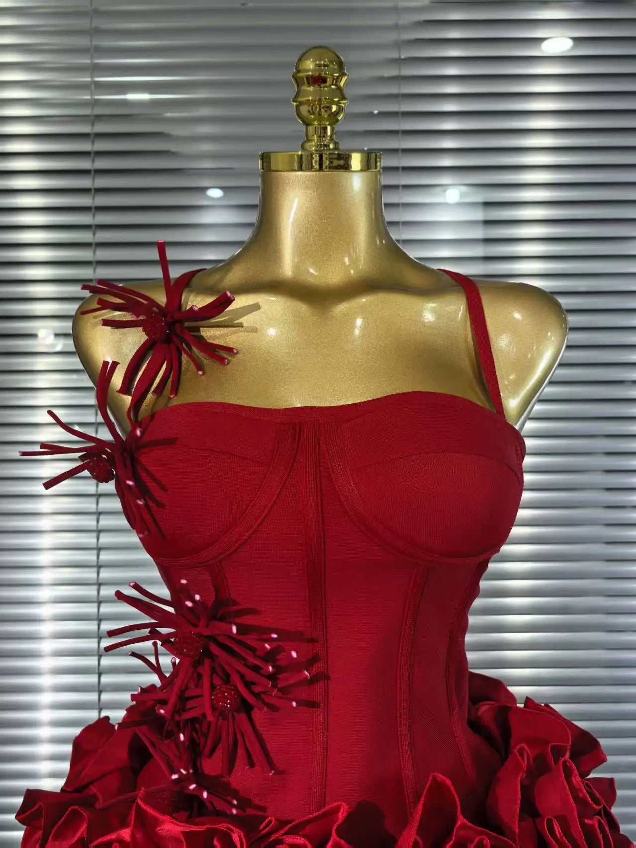 Red Black Women Sexy Halter Full Florals 2 Pieces Bodycon Mini Bandage Dress Celebrate Nightclub Party Birthday Outfit