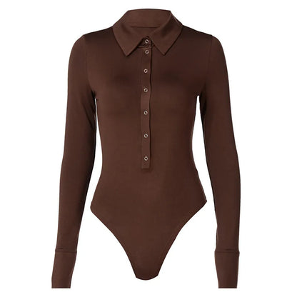 Long Sleeve Bodysuit Women Y2k Clothes Button Lapel Sexy Tops Autumn Winter Fashion Stretch Tight Elegant Body Suits Women 2024