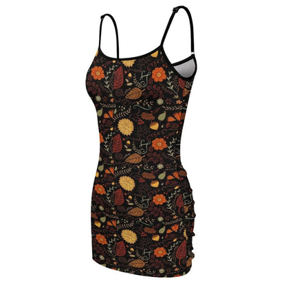 Autumn Floral/ Leaf Design on Black Sling Dress Female dress women's fashion dresses evening dresses luxury 2026 Dress