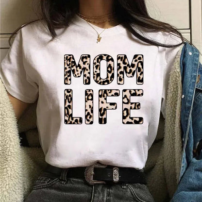 Leopard Print Simple Round Neck Lovely Woman Harajuku Graphic T Shirts Tops Summer Fashion Harajuku Sleeve Aesthetic Clothes