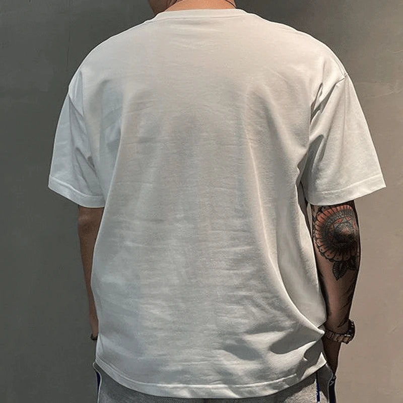 2023 Summer Casual All-match Trend Korean Fashion Short Sleeve Round Neck Solid Color Letter Printed Loose Fashion Youth T-shirt