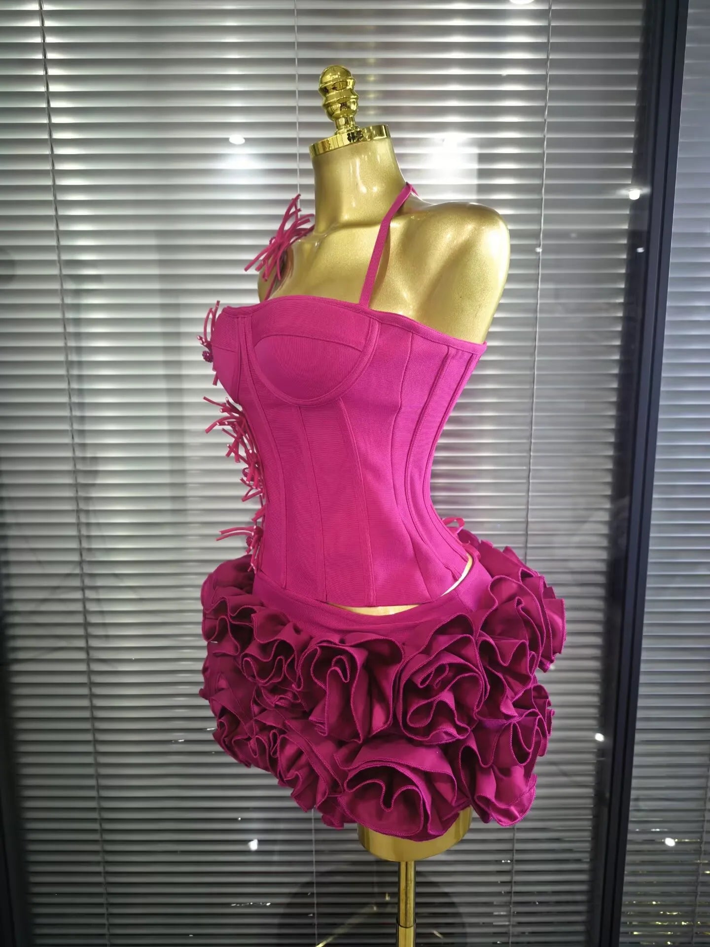 Red Black Women Sexy Halter Full Florals 2 Pieces Bodycon Mini Bandage Dress Celebrate Nightclub Party Birthday Outfit