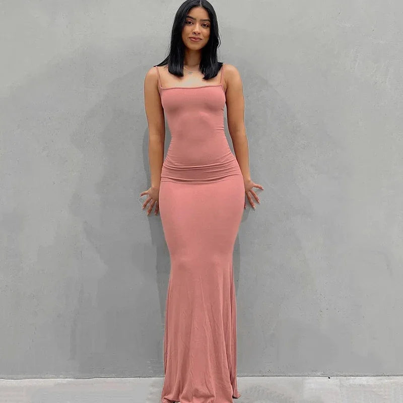Y2K Sexy Maxi Dress for Women 2025 Autumn Backless Slim Party Dress Pullover Concise платье Female Long Bodycon Brown Vestidos
