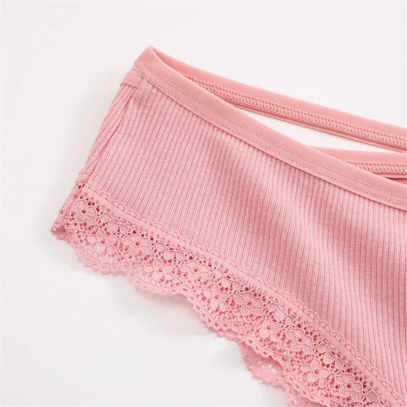 4PCS/Set Women Cotton Panties Sexy Lace Braizlian Panties Low Rise Hollow Out Underwear for Female Cute Bow Breathable Lingerie
