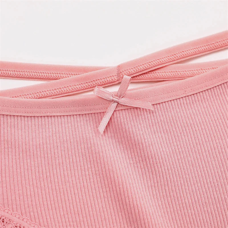 4PCS/Set Women Cotton Panties Sexy Lace Braizlian Panties Low Rise Hollow Out Underwear for Female Cute Bow Breathable Lingerie