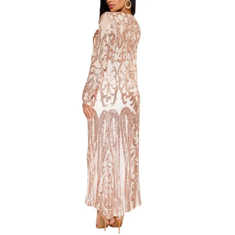 Women's Long Coat Sexy Sequin Perspective Long Sleeve Maxi Coat Gown Cardigan Vintage Evening Party Open Blouse кардиган женский