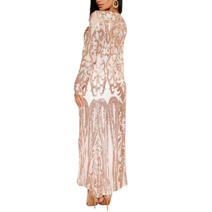 Women's Long Coat Sexy Sequin Perspective Long Sleeve Maxi Coat Gown Cardigan Vintage Evening Party Open Blouse кардиган женский
