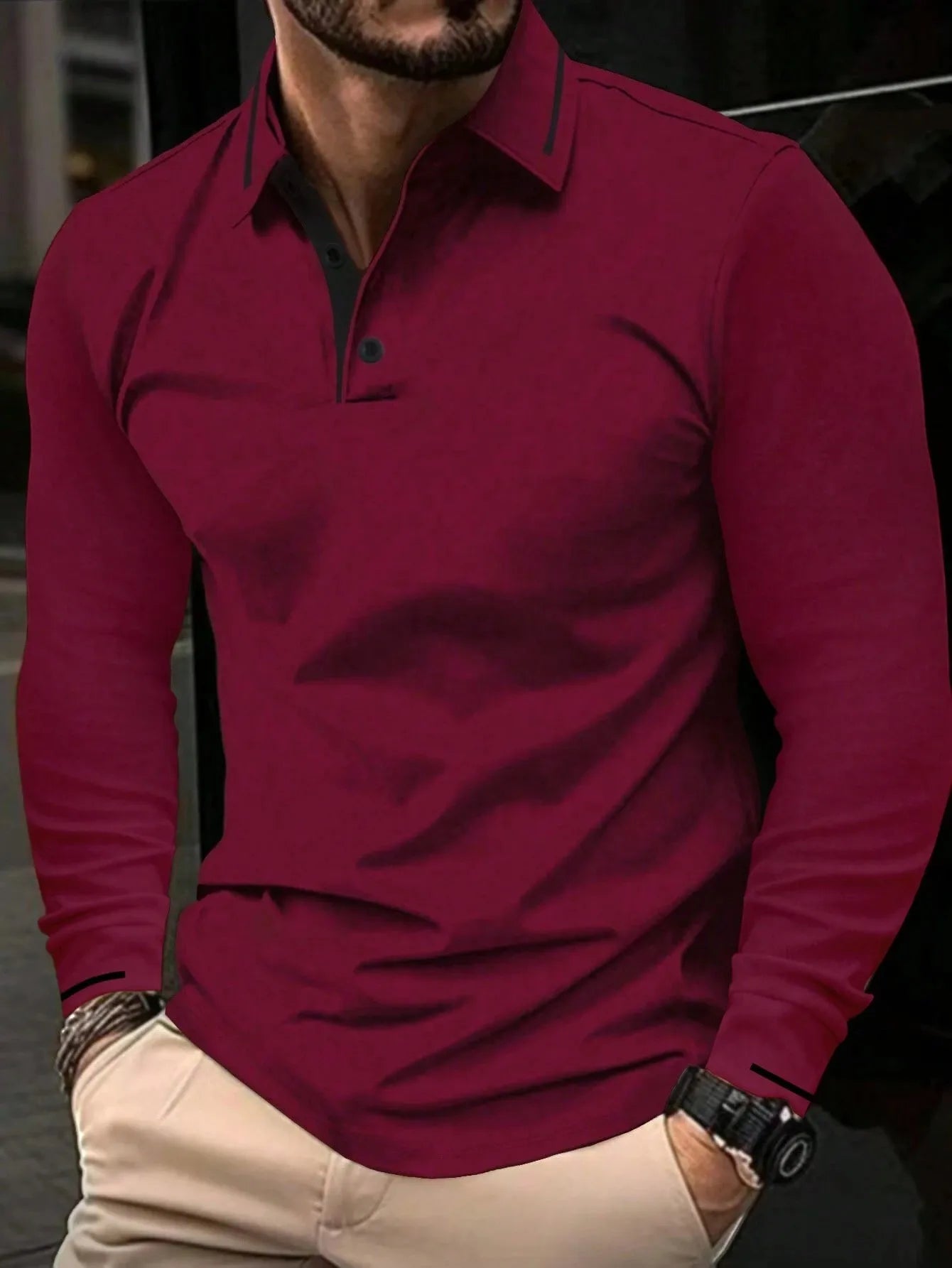 The new men's long-sleeved POLO shirt for Spring and Autumn 2025 features a casual and fashionable 3D pattern print