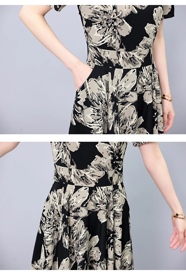 2024 Summer Floral Casual Long Sundress Women Elegant Bodycon Party Chic Prom Night Dresses Fashion Vintage Black Luxury Clothes