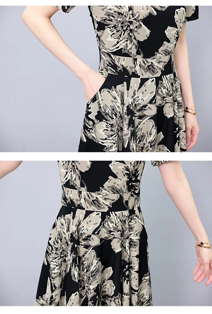 2024 Summer Floral Casual Long Sundress Women Elegant Bodycon Party Chic Prom Night Dresses Fashion Vintage Black Luxury Clothes