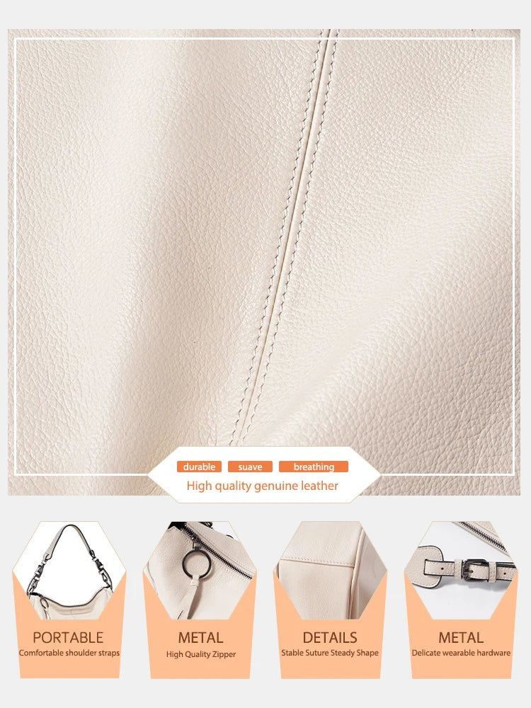 Zency Genuine Leather Hobo Bag Women Simple Classic Casual Handbag Shoulder Tote Soft Crossbody Large Pockets Tassel Bags