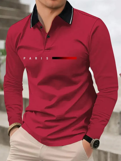 The new men's long-sleeved POLO shirt for Spring and Autumn 2025 is casual and comfortable with 3D letter pattern printing