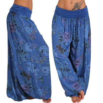 European and American digital printed long wide leg pants casual pants Harlan pants, comfortable and casual