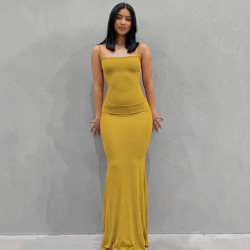 Y2K Sexy Maxi Dress for Women 2025 Autumn Backless Slim Party Dress Pullover Concise платье Female Long Bodycon Brown Vestidos