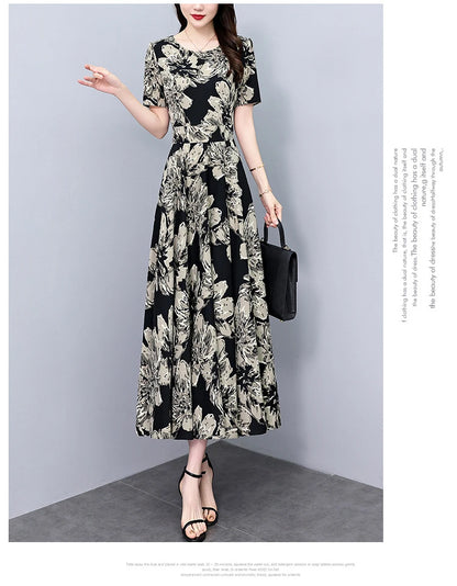 2024 Summer Floral Casual Long Sundress Women Elegant Bodycon Party Chic Prom Night Dresses Fashion Vintage Black Luxury Clothes
