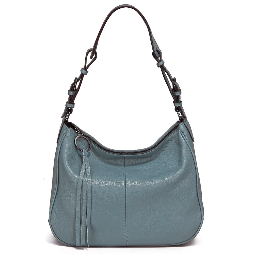Zency Genuine Leather Hobo Bag Women Simple Classic Casual Handbag Shoulder Tote Soft Crossbody Large Pockets Tassel Bags