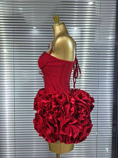 Red Black Women Sexy Halter Full Florals 2 Pieces Bodycon Mini Bandage Dress Celebrate Nightclub Party Birthday Outfit