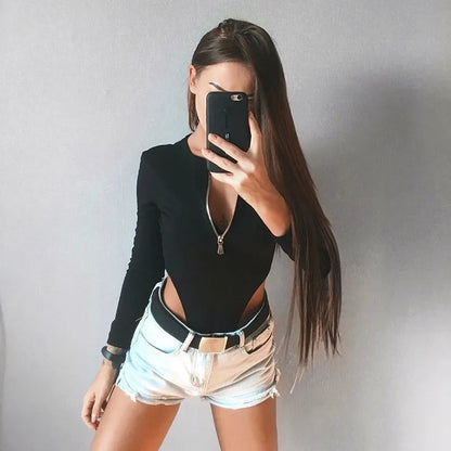Spring Zipper Long Sleeved Jumpsuit High Waist Slimming Sexy Waist Cinch Original Slim Fit Top for Women