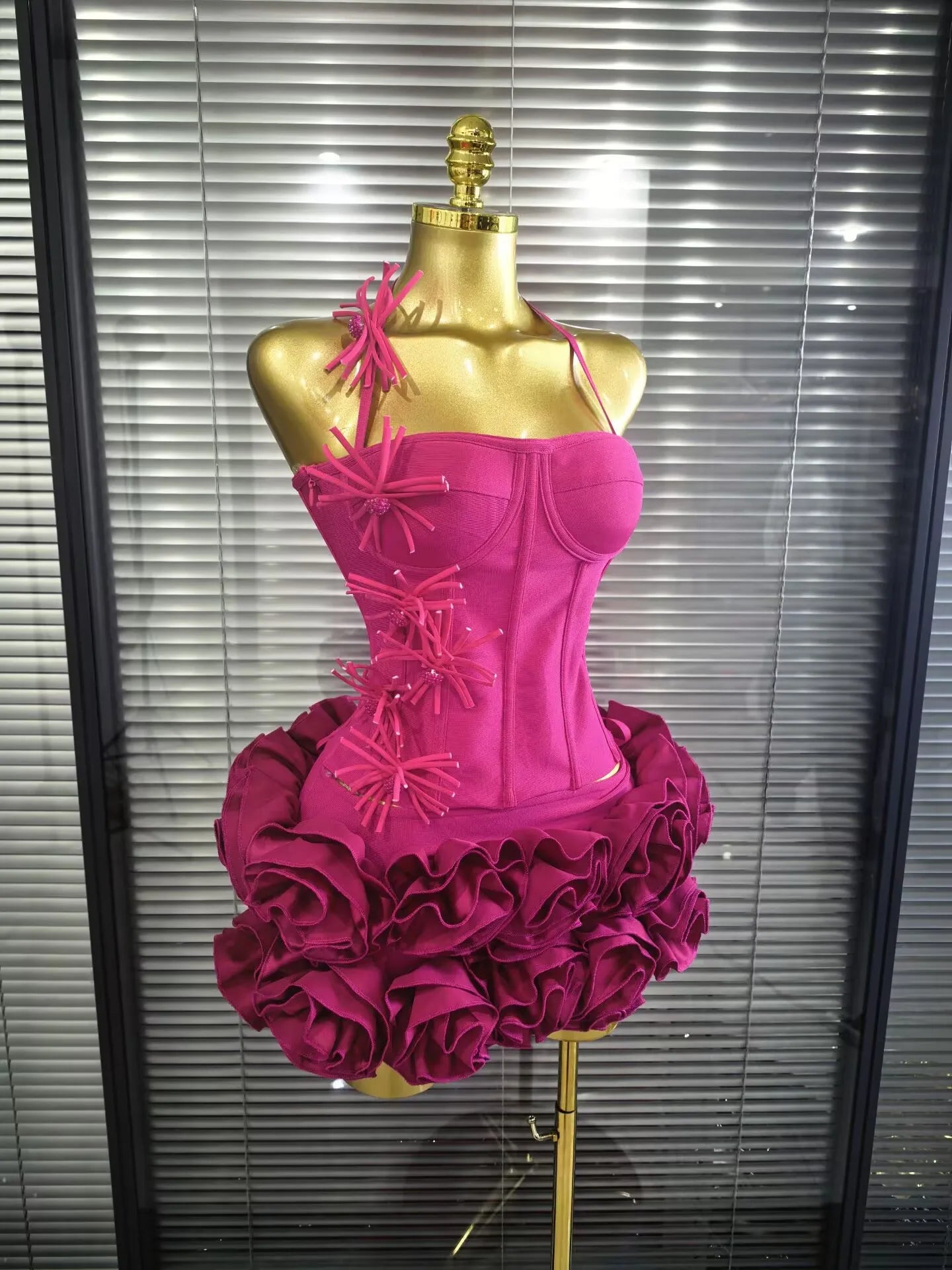 Red Black Women Sexy Halter Full Florals 2 Pieces Bodycon Mini Bandage Dress Celebrate Nightclub Party Birthday Outfit